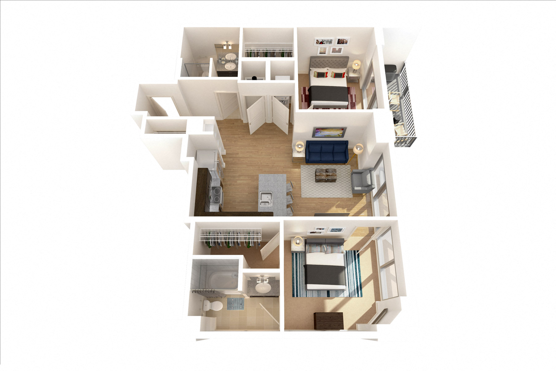 Floor plan for 2 beds, 2 baths, 1029 sqft
